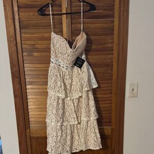 Lulu's Cream Strapless Lace Dress